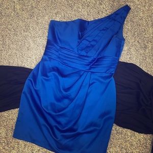 David’s Bridal One Shoulder Blue Dress
